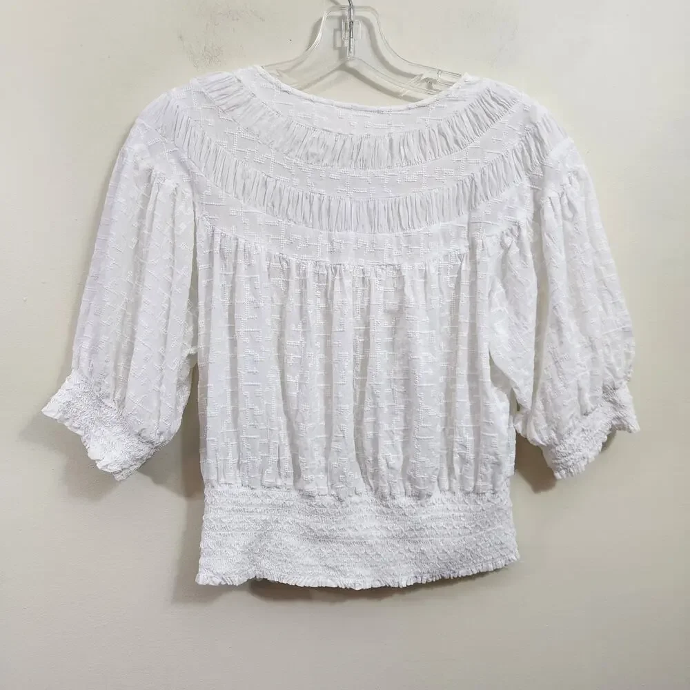 Anthropologie Luciella‎ smocked puff short sleeve blouse woman's size small